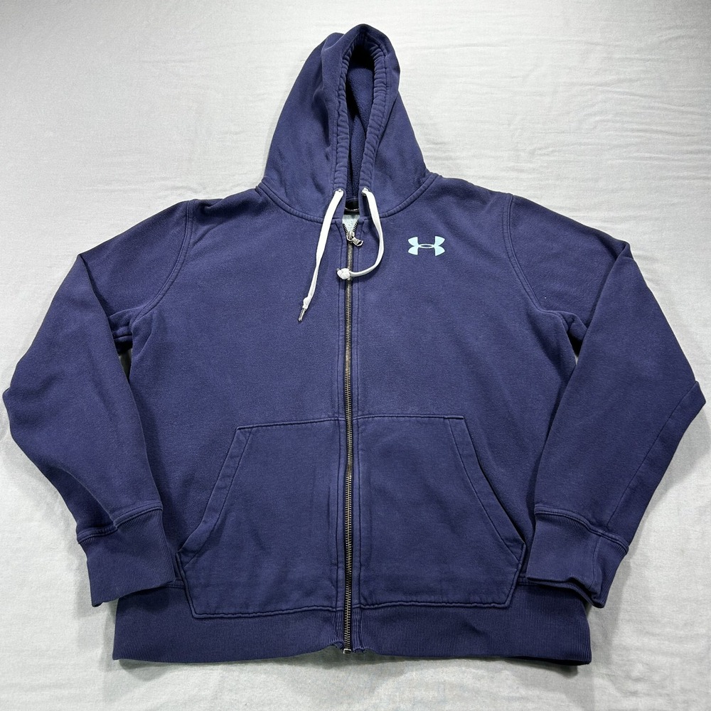 Under Armour Hoodie Womens Large Blue Full Zip Sweatshirt Loose‎ Gym Running